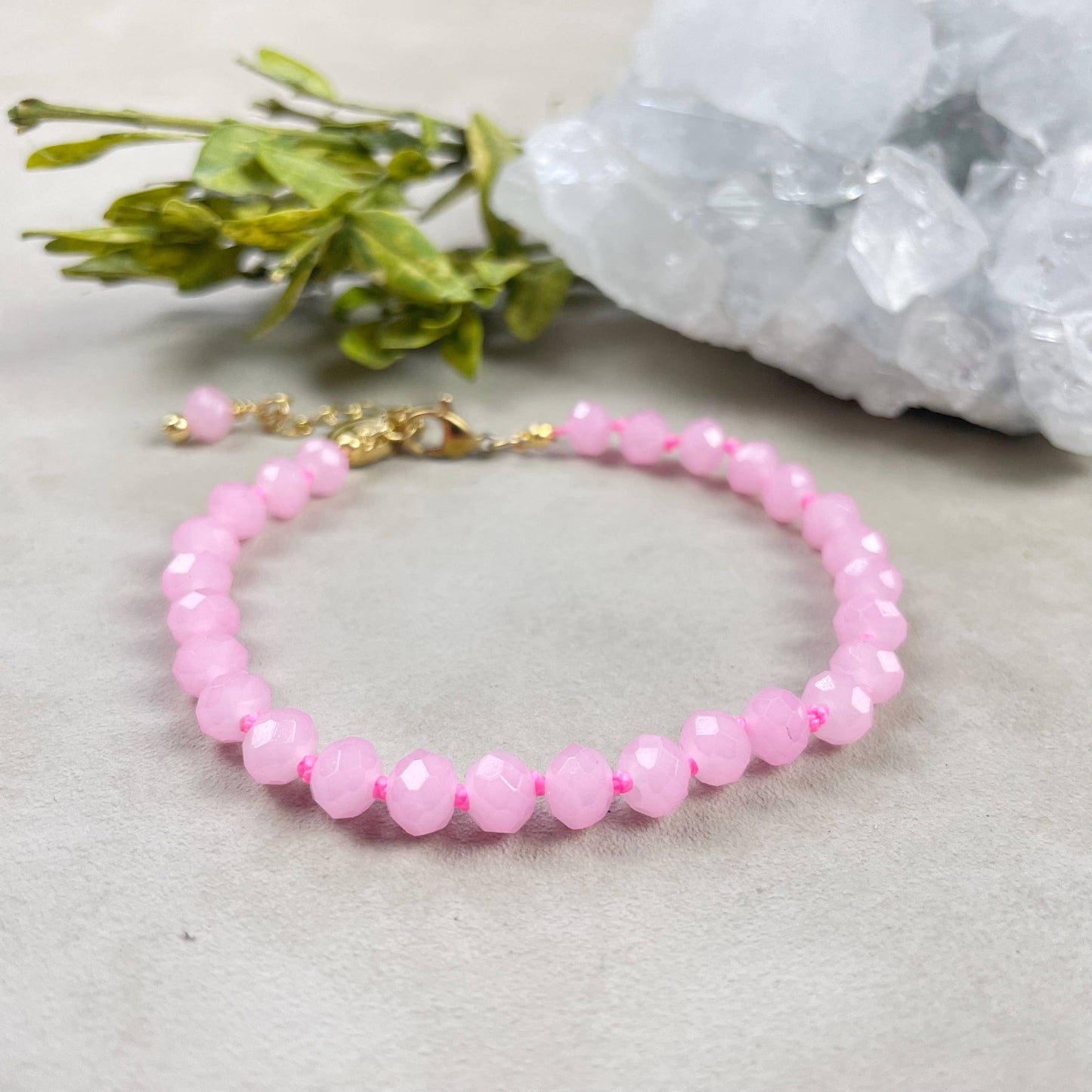 Barb// Pink Neon Crystal Beaded Handknotted Bracelet