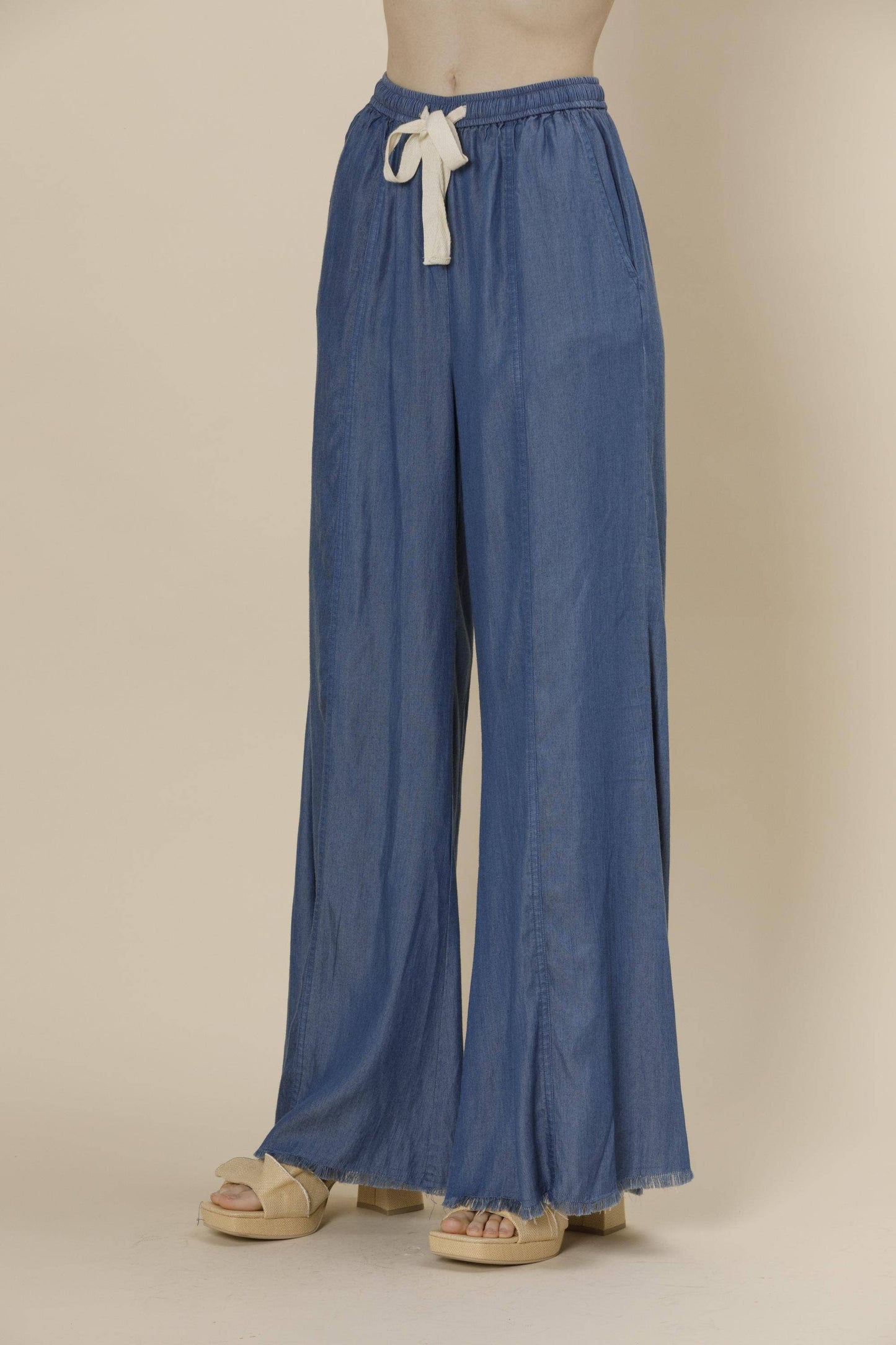 Tencel Pre-Washed Wide Leg Drawstring Pants