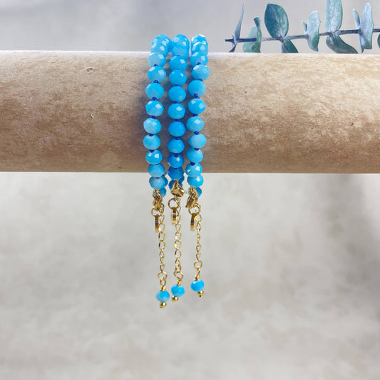 Barb// Blue Neon Crystal Beaded Handknotted Bracelet