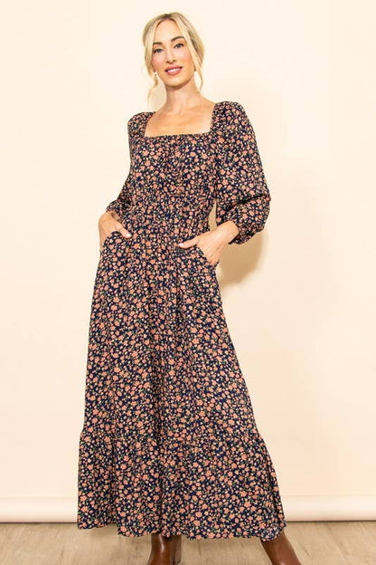 Reversible Floral Wide Flare Maxi Dress