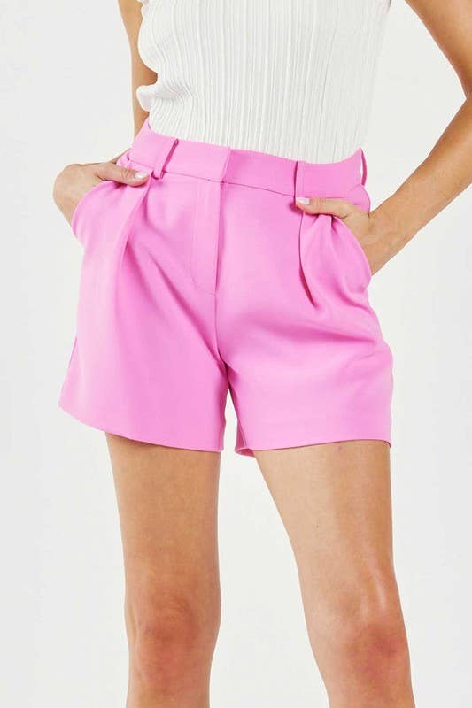 Pink Pintucked Shorts