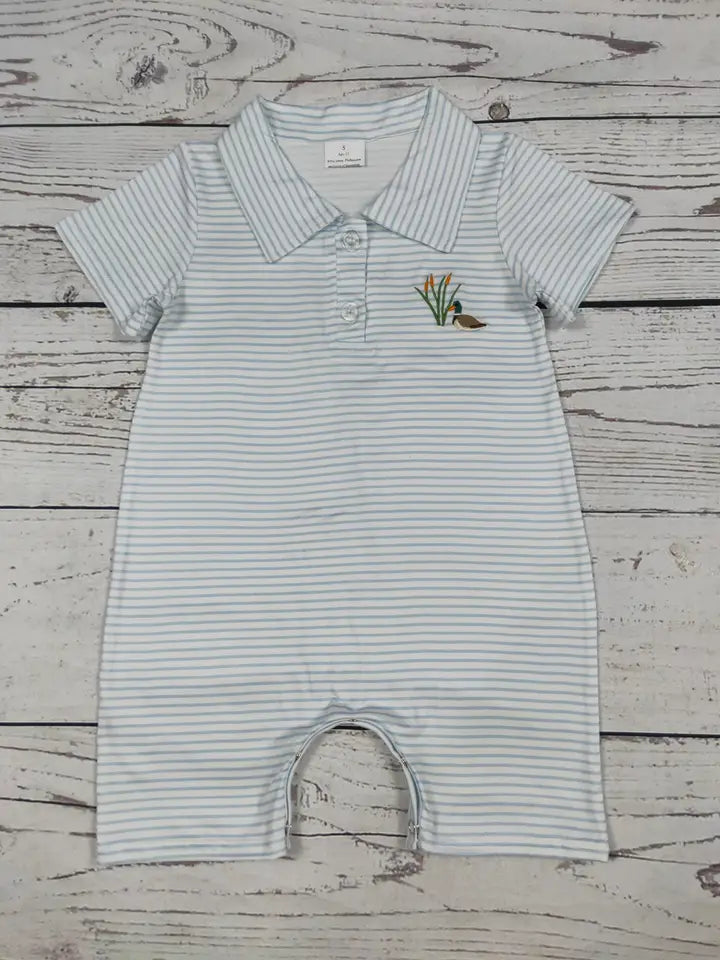 Duck Appliqué Stripe Printed Baby Boy Romper