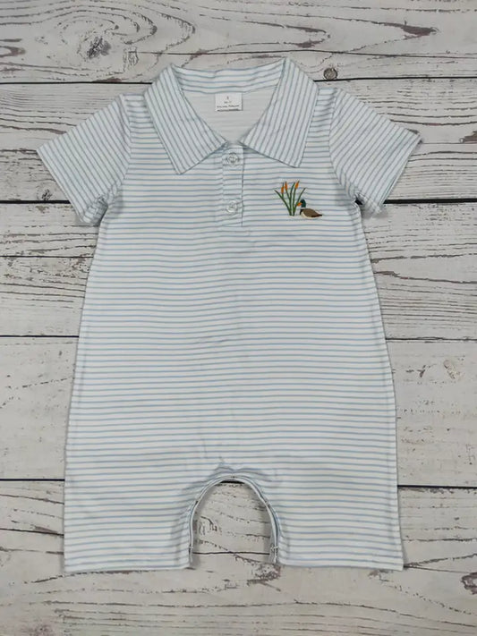 Duck Appliqué Stripe Printed Baby Boy Romper