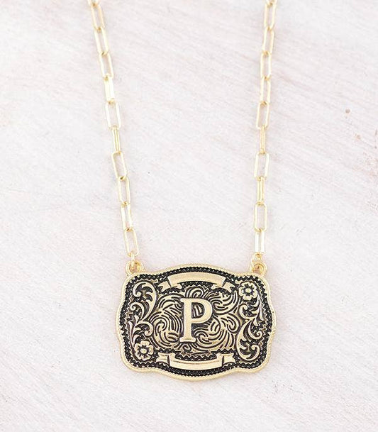 Initial Buckle Pendant Necklace P