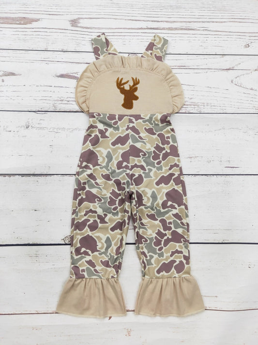 Baby Girl Camouflage Deer Appliqué Jumpsuit