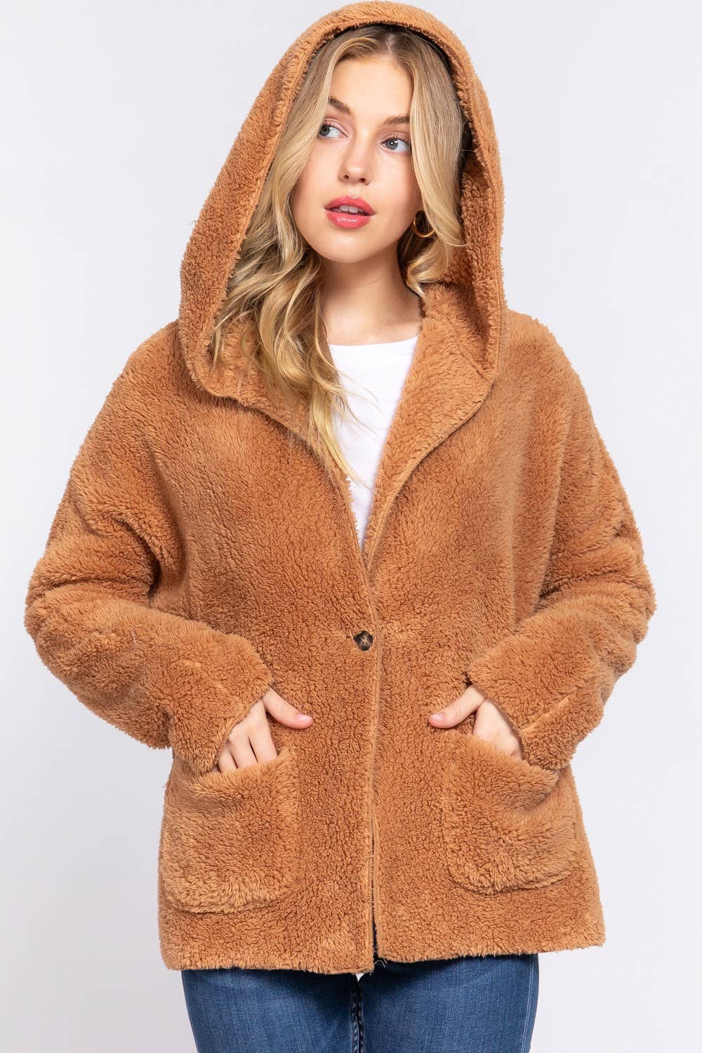 Long Dolman Sleeve Hoodie Sherpa Jacket