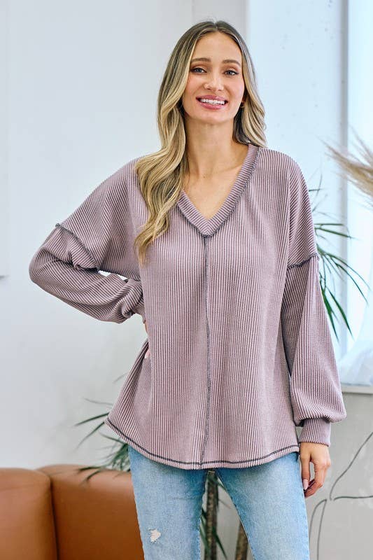 Ribbed V neck top