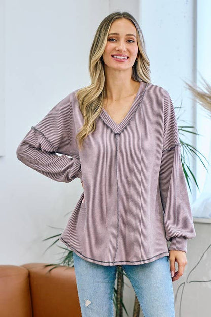 Ribbed V neck top