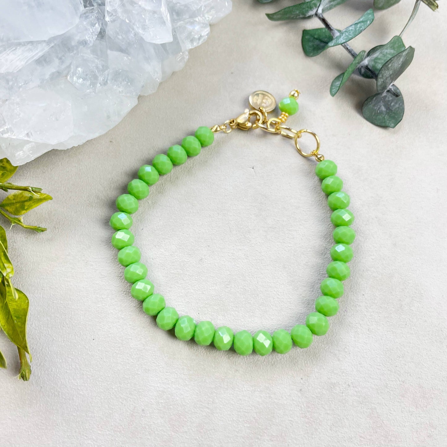 Adjustable Green Crystal Beaded Bracelet