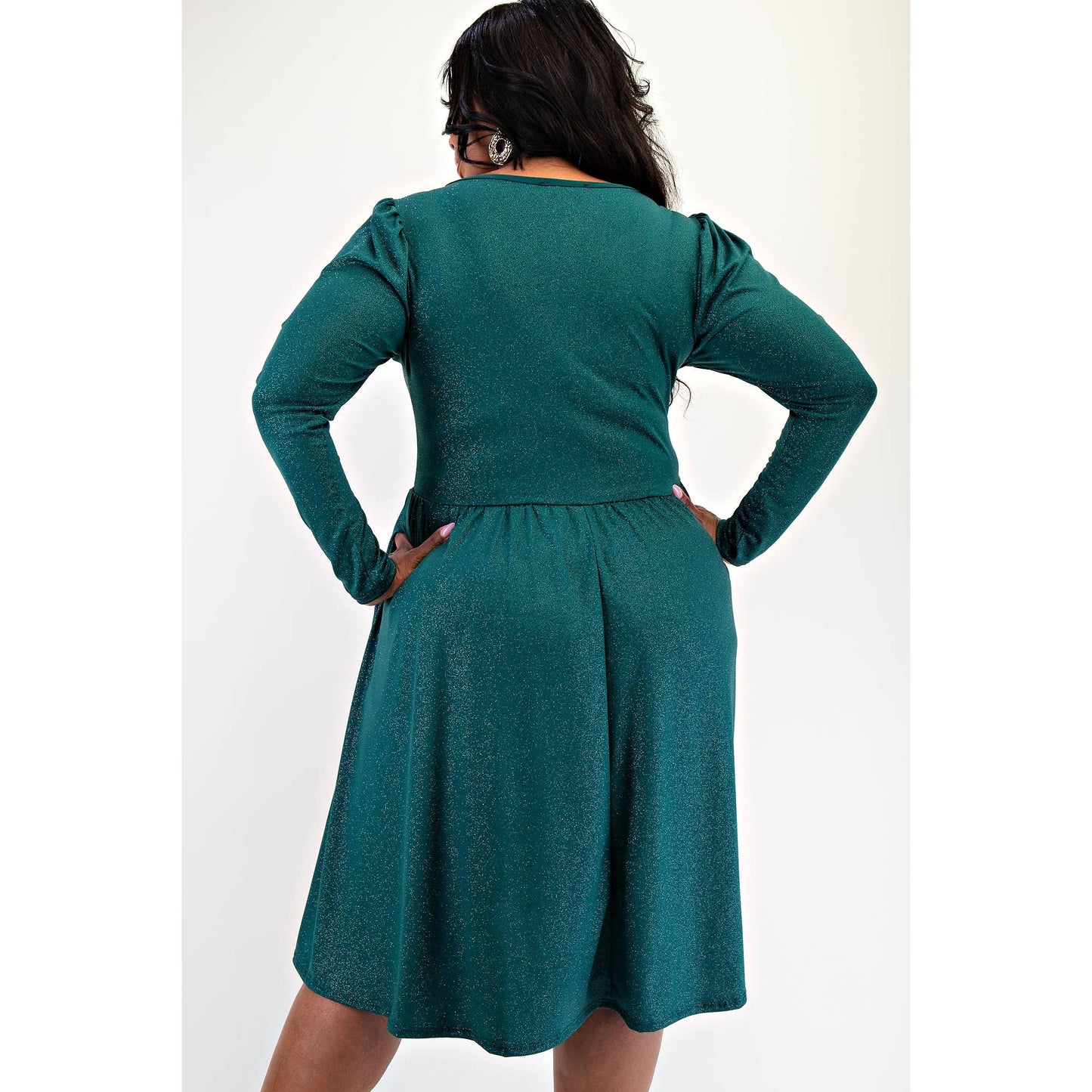 PLUS SIZE GLITTER KNIT FLARE DRESS WITH BOW DETAILS