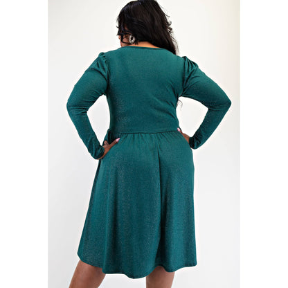 PLUS SIZE GLITTER KNIT FLARE DRESS WITH BOW DETAILS