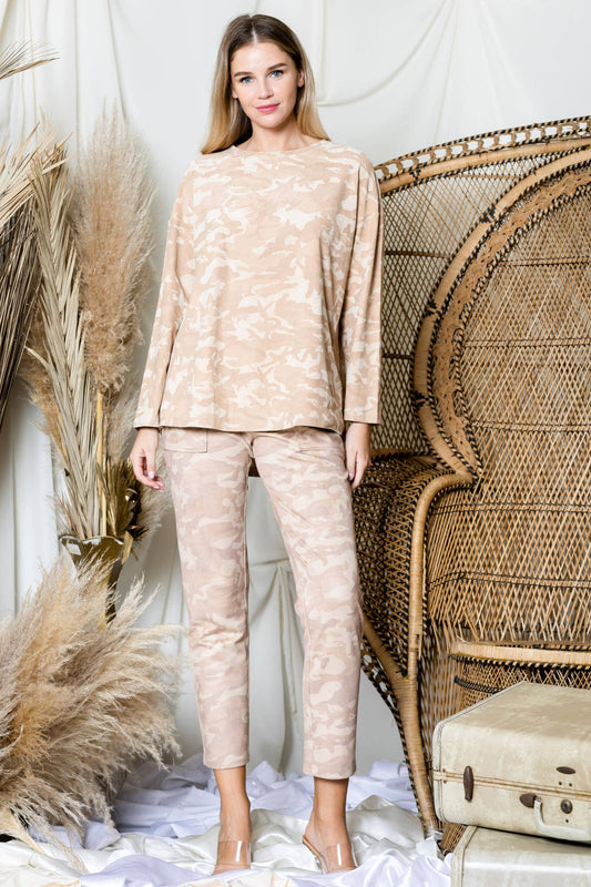 Amanda Stretch Suede Camouflage Top