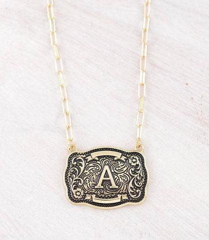 Initial Buckle Pendant Necklace A