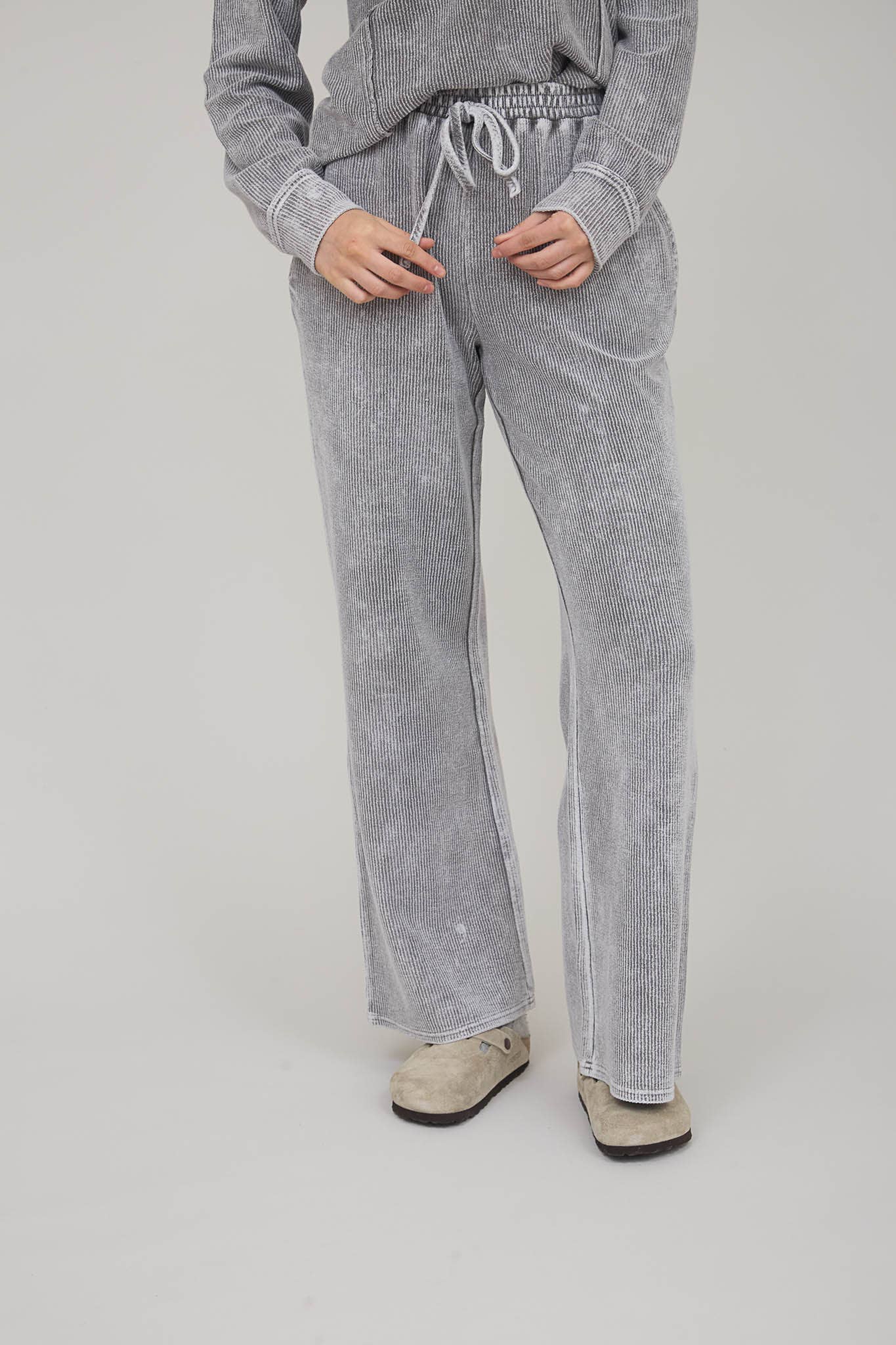 WASHED HIGH WAIST DRAWSTRING LOUNGE PANTS