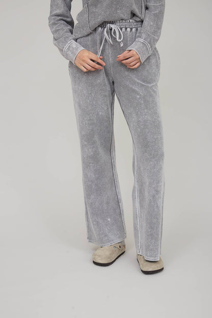 WASHED HIGH WAIST DRAWSTRING LOUNGE PANTS