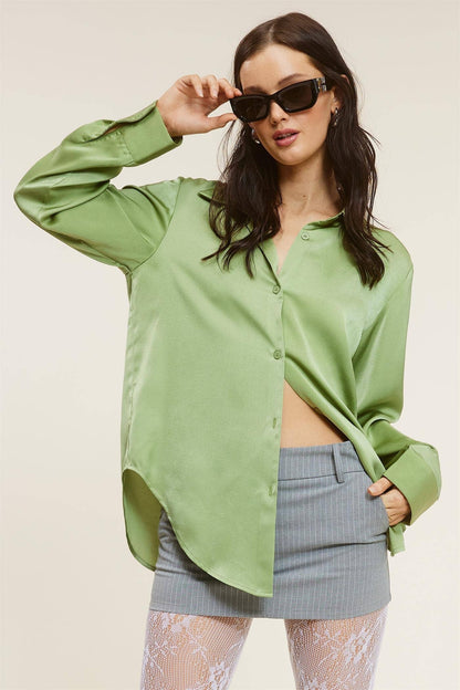 Silky Satin Button Down Blouse