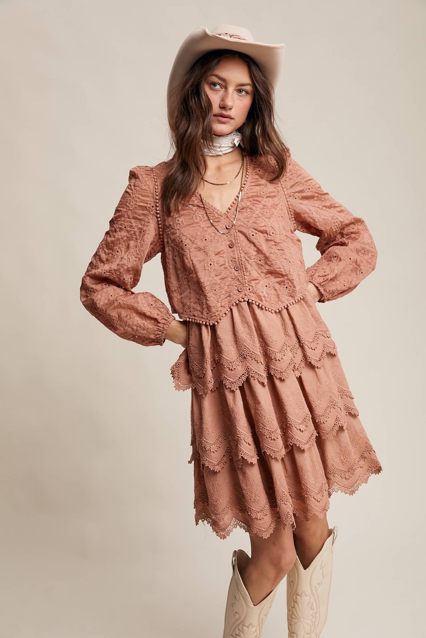 Tiered Scallop Embroidered Mini Dress