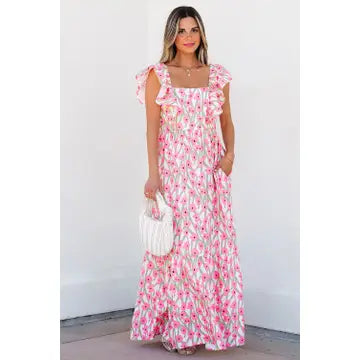 Pink Floral Print Maxi