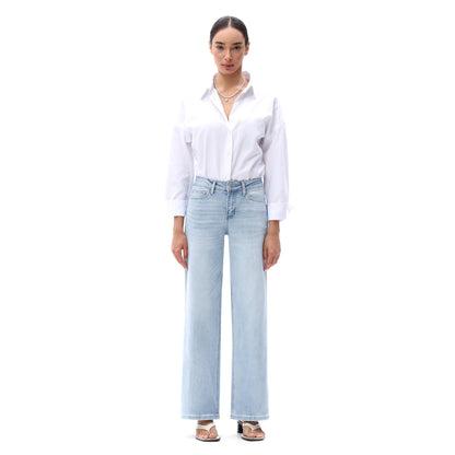 Mid Rise Wide Leg Jeans Relaxed Distressed Denim BG8001