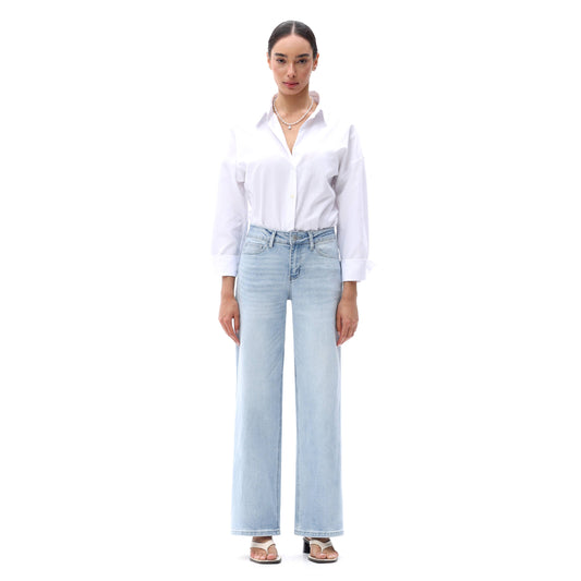 Mid Rise Wide Leg Jeans Relaxed Distressed Denim BG8001