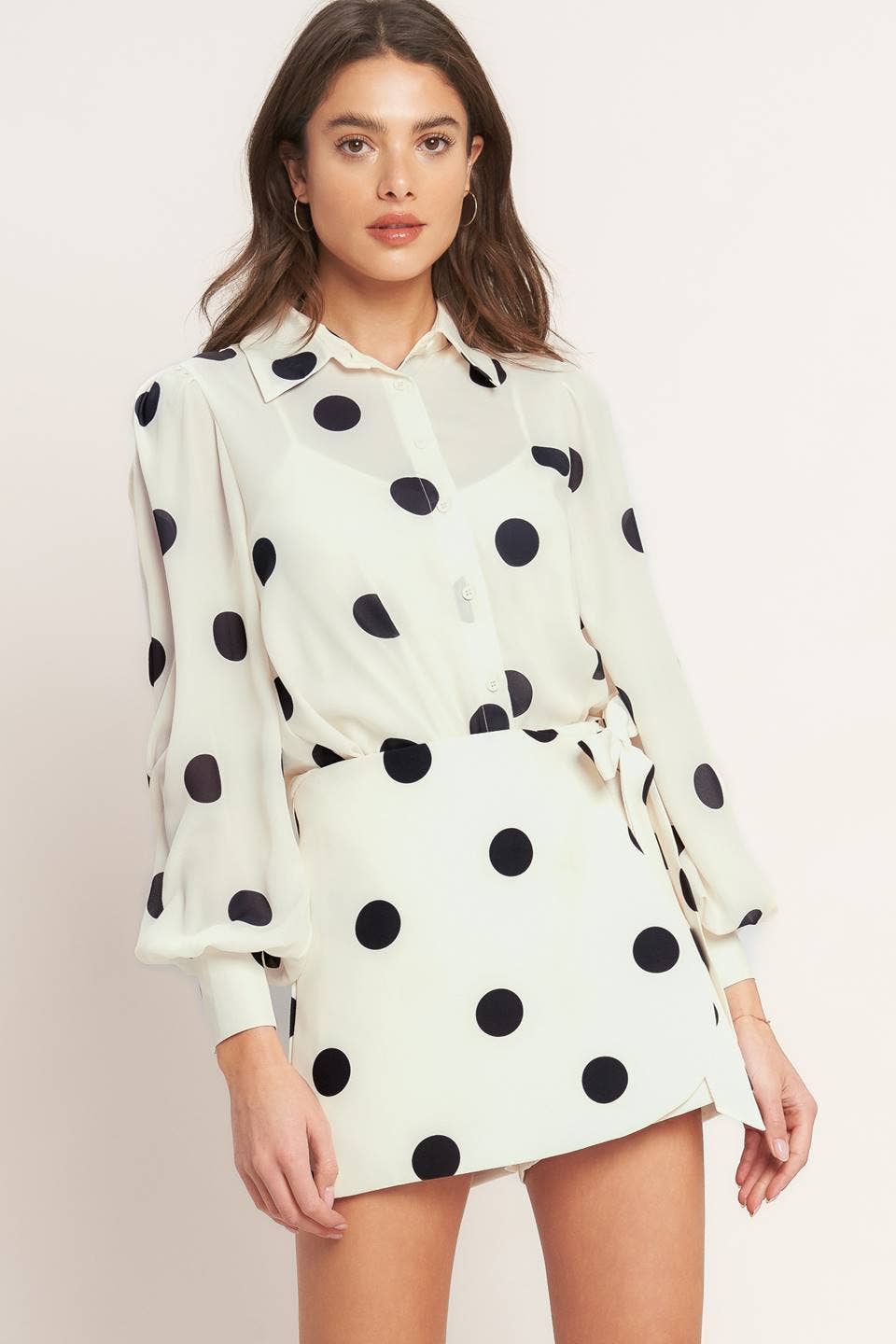 Polka dot printed woven top