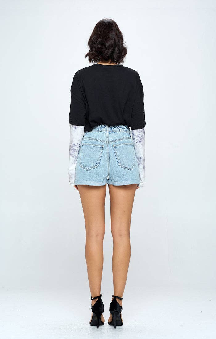 STRITCH HIGH RISE SOLID HEM DENIM SHORTS