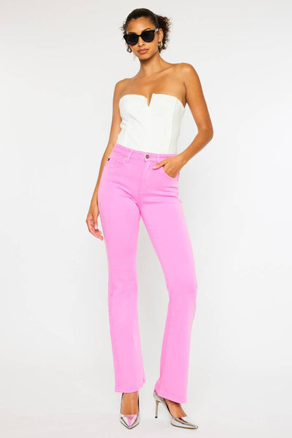 Stretch bootcut pink denim