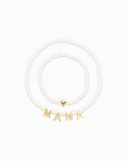 MAMA and Her Heart Pearl Matching Bracelet Set