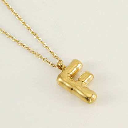 Stainless Steel Glossy Bubble Letter Necklace Gold