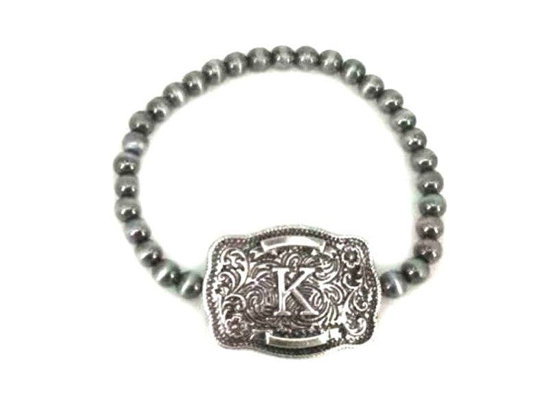 Western Buckle Initial Stretch Bracelet