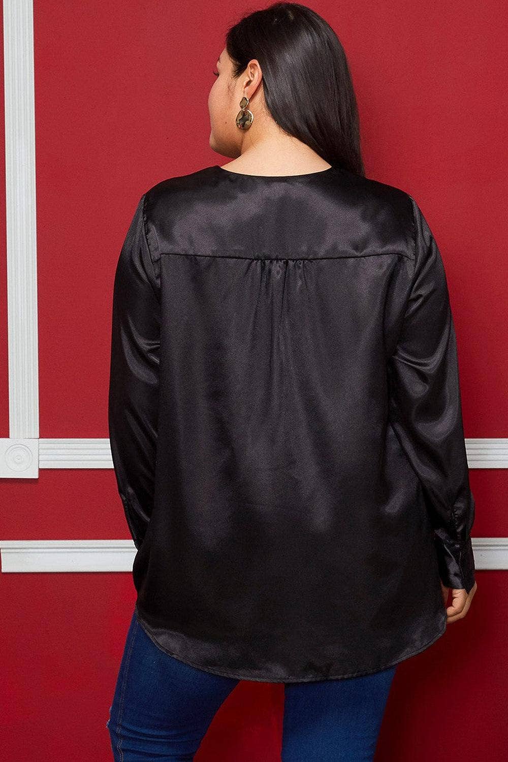 Pleione Plus Size Women's Charmeuse Contrast Cross Front Blouse