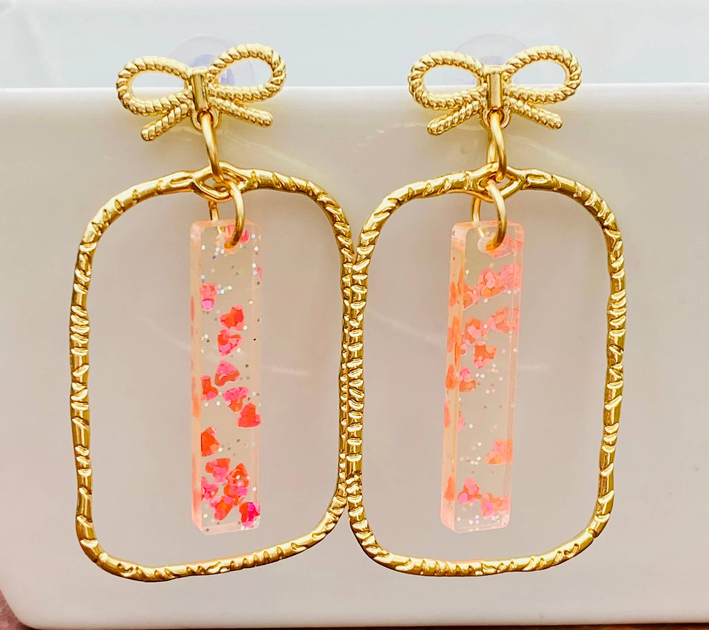 Blush Confetti Acrylic Bow Frame Earrings 