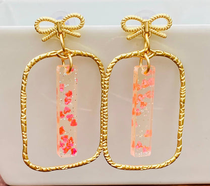 Blush Confetti Acrylic Bow Frame Earrings 