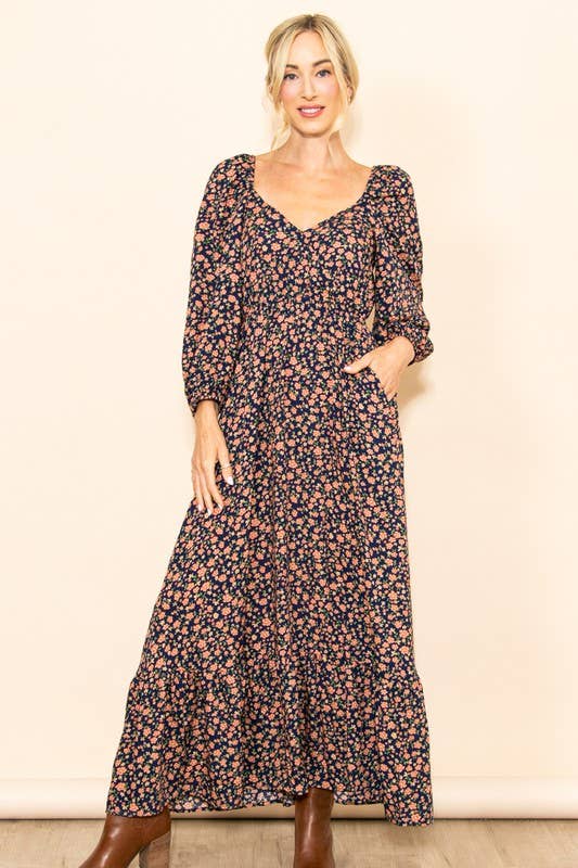 Reversible Floral Wide Flare Maxi Dress