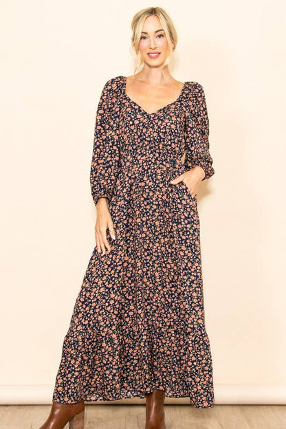Reversible Floral Wide Flare Maxi Dress