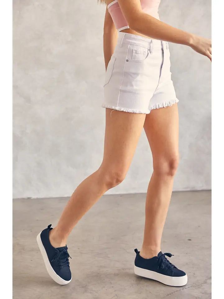 High Rise Frayed Denim Shorts