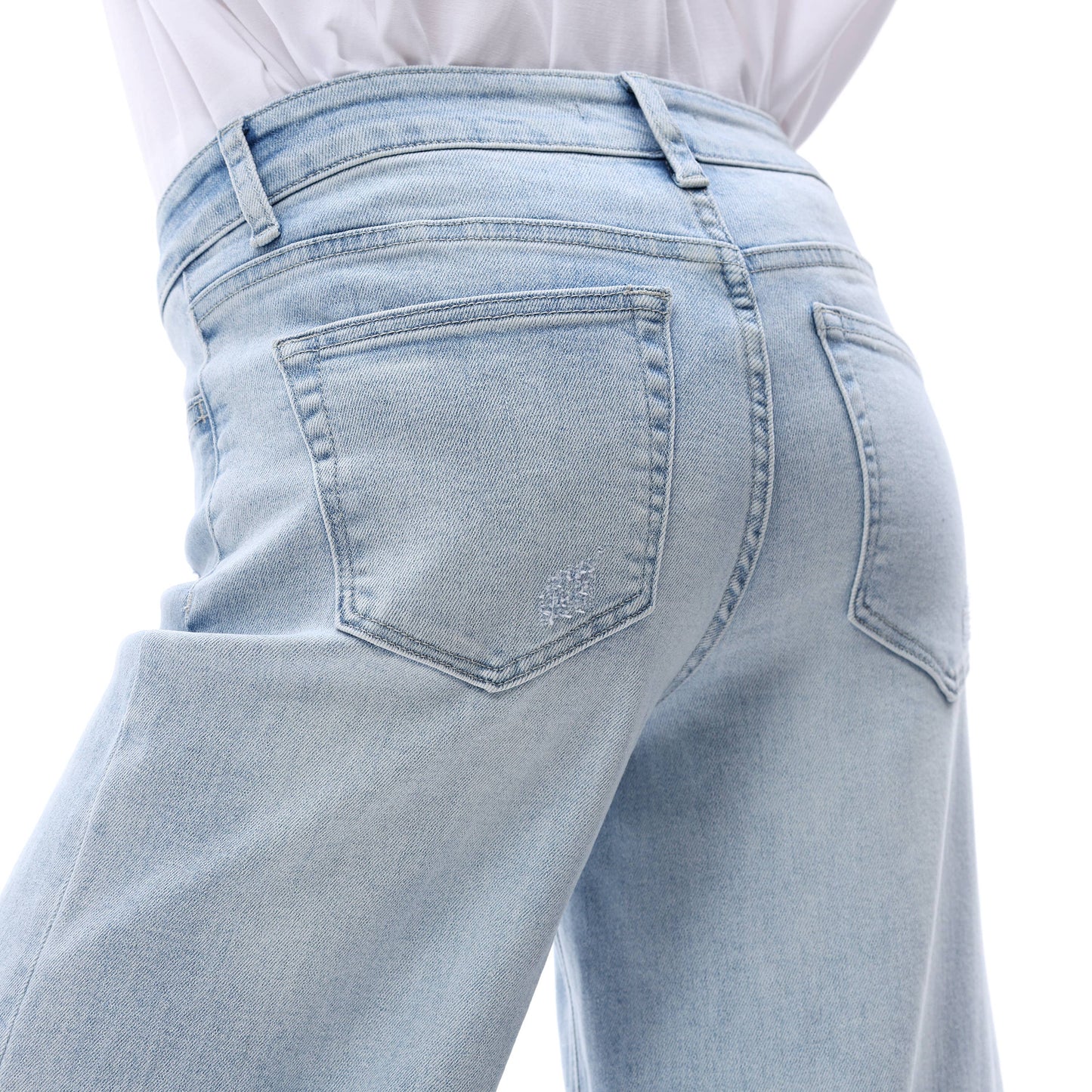 Mid Rise Wide Leg Jeans Relaxed Distressed Denim BG8001