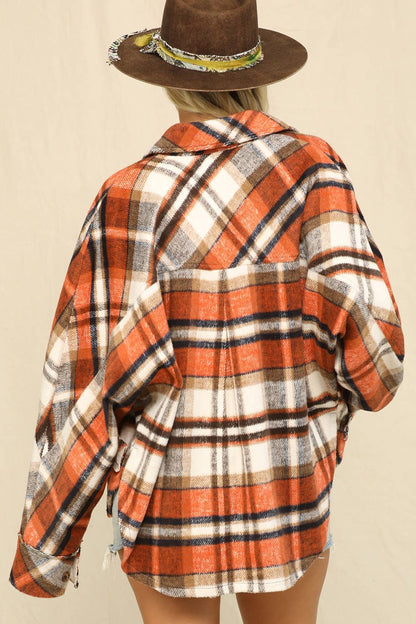 Plaid Print And Button-Front Closure Top