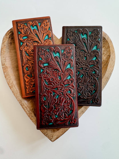 Genuine Tooled Leather Bi-Fold Wallet