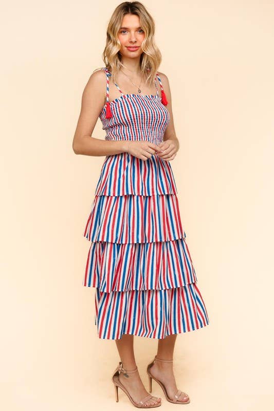Midi Multicolor Stripe Print Dress