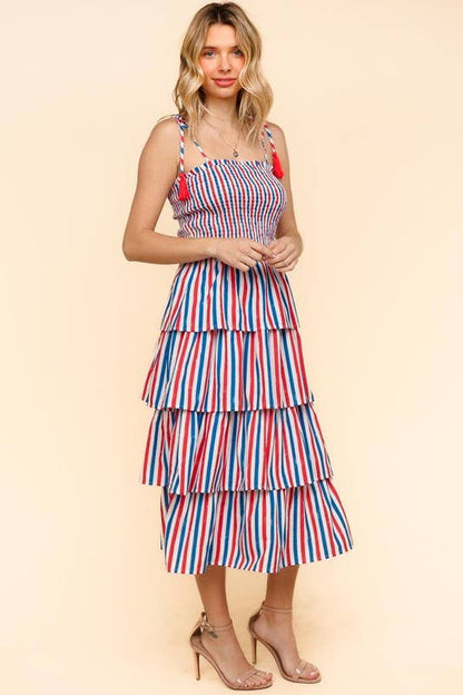 Midi Multicolor Stripe Print Dress
