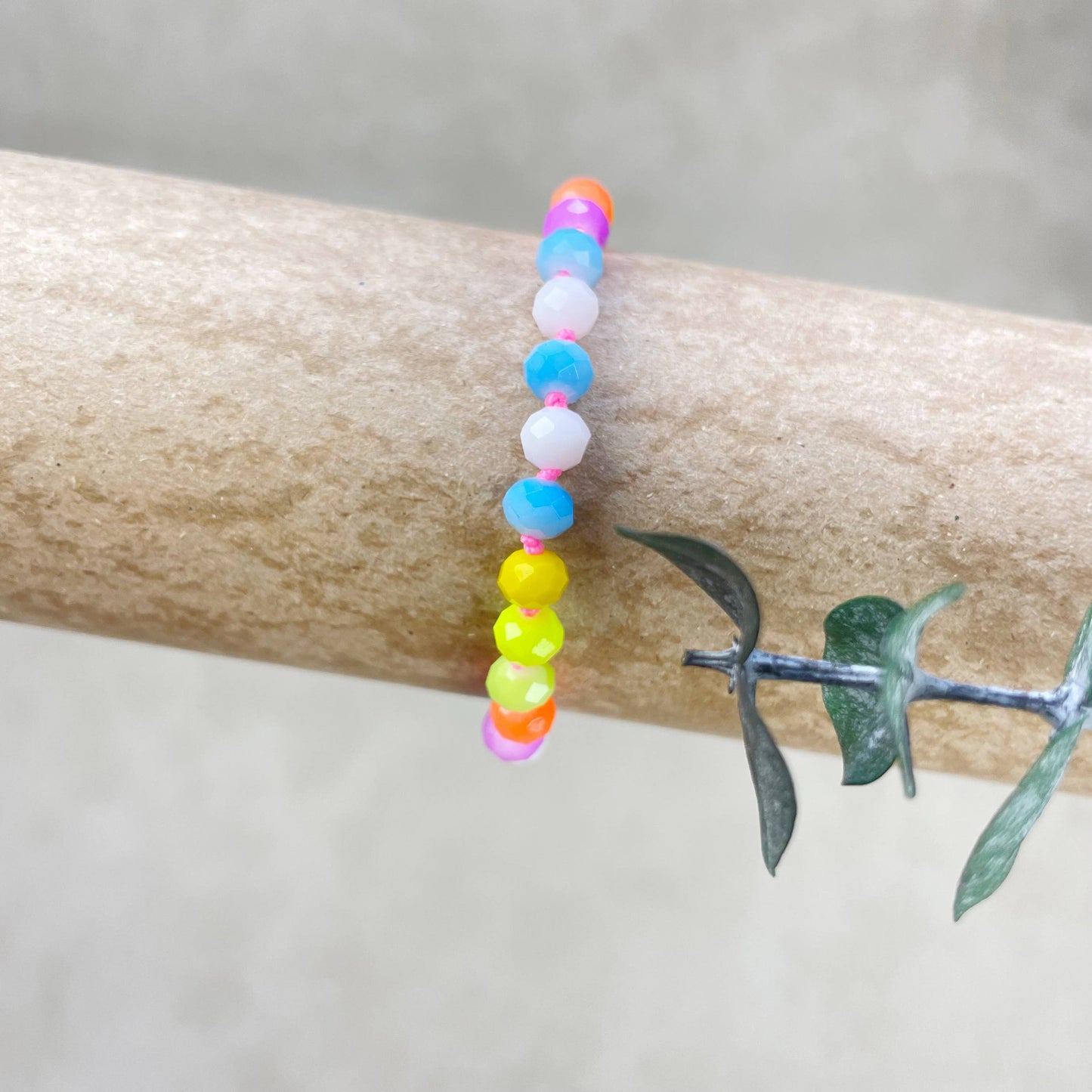 Barb// Mixed Neon Crystal Beaded Handknotted Bracelet