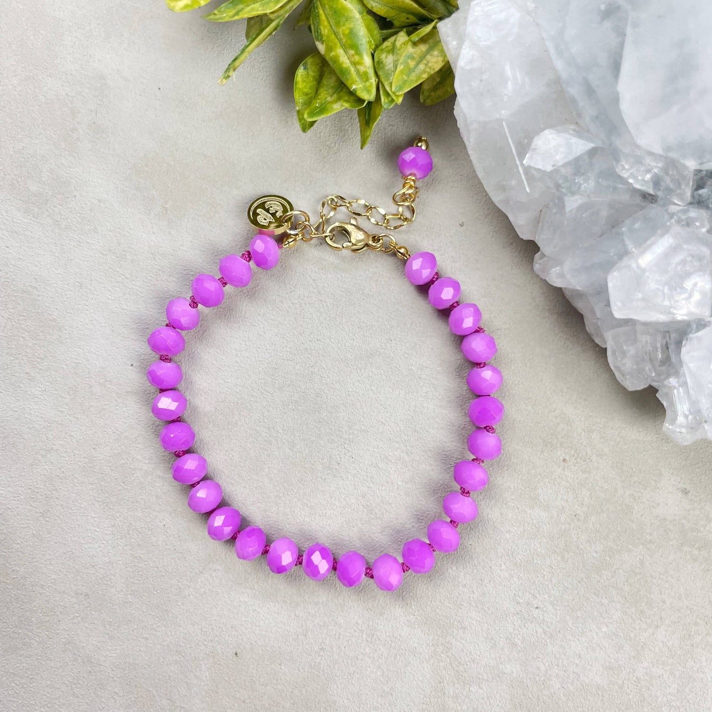 Barb// Purple Neon Crystal Beaded Handknotted Bracelet