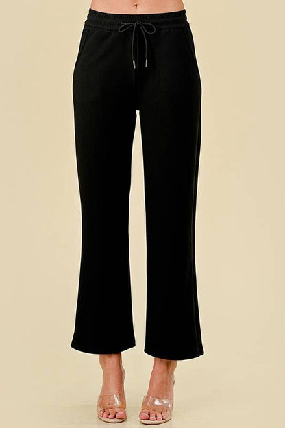 MID-RISE DRAWSTRING WIDE LEG PANTS WITH FUR LINING