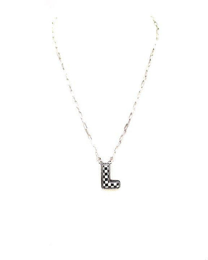 Checkered Bubble Initial Necklace
