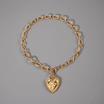 SPIKED HEART CHUNKY CHAIN TOGGLE NECKLACE | 40NK9575