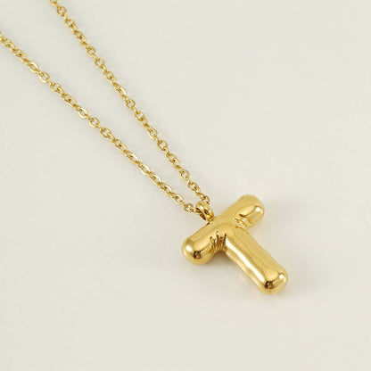 Stainless Steel Glossy Bubble Letter Necklace Gold