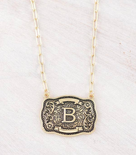 Initial Buckle Pendant Necklace B
