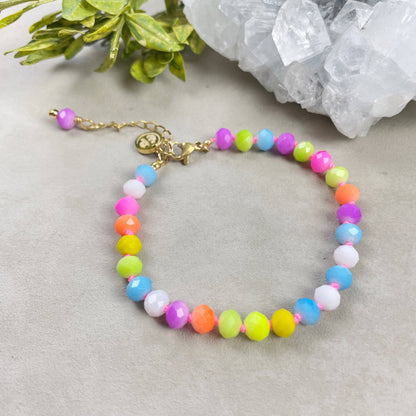 Barb// Mixed Neon Crystal Beaded Handknotted Bracelet