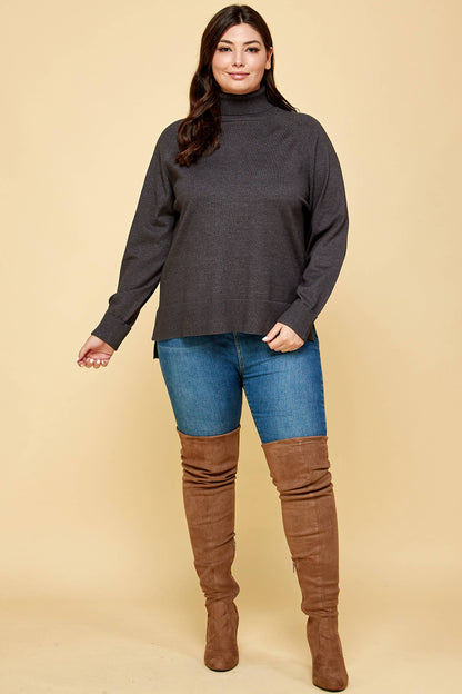 Plus Size Turtleneck Solid Sweater